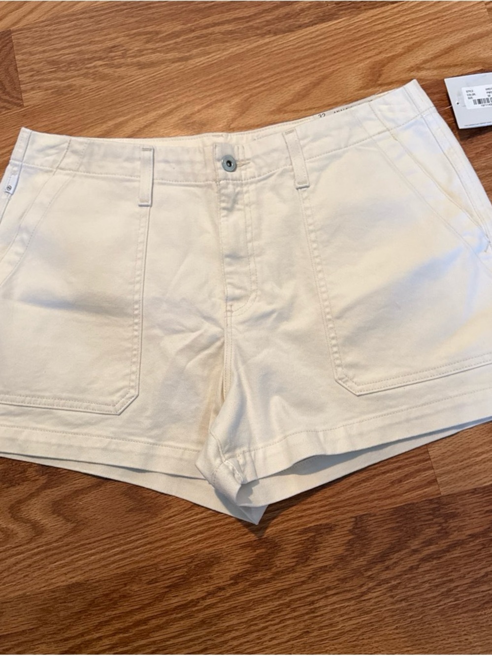 AG Analeigh Cream Front-Pocket Jean Shorts
